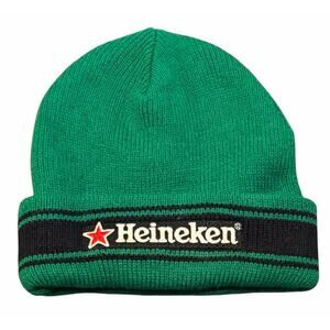 Rare Vintage 90s Heineken Beer Knit Beanie - Red Star Logo - Made in Korea Green